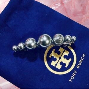 TORY BURCH KIRA SILVER PEARLS HAIR BARRETTE